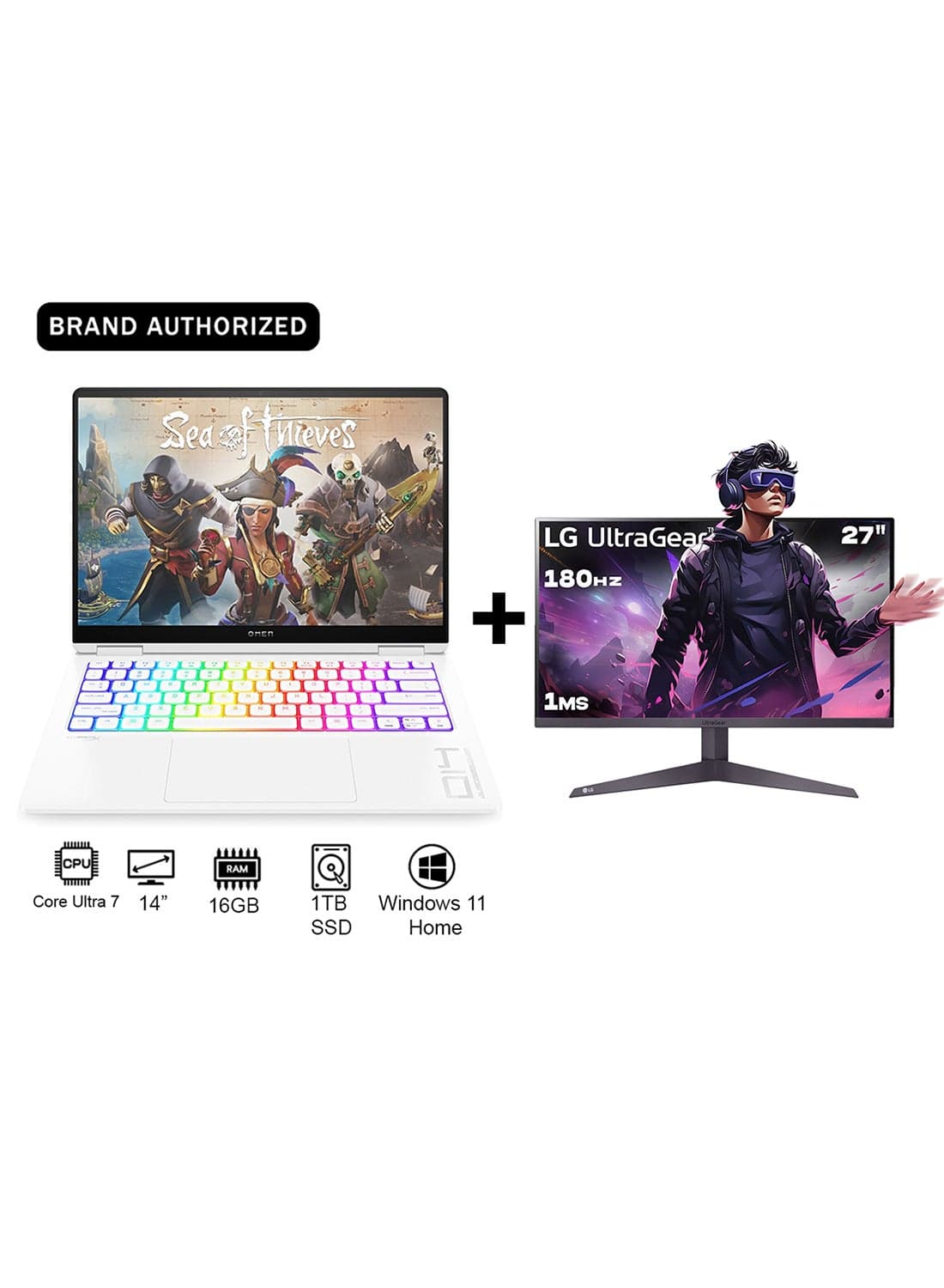 OMEN AE4L3EA Laptop With 14-Inch 2.8K Display, Core Ultra 7-155H Processor/16GB RAM/1TB SSD/8GB NVIDIA GeForce RTX 4060 Graphics/Windows 11 Home + Gaming Monitor English Ceramic White