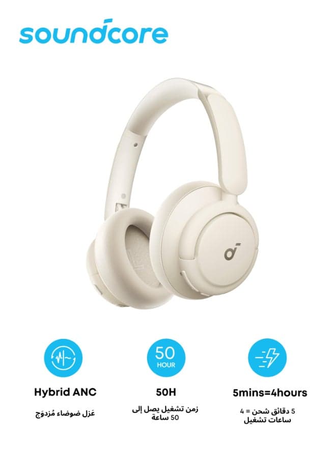 Q30 by Anker, Hybrid Active Noise Cancelling Headphones with Travel Pouch, Multiple Modes, Hi-Res Audio, Custom EQ via App, 50H Playtime, Comfortable Bluetooth, Multipoint Connection White White