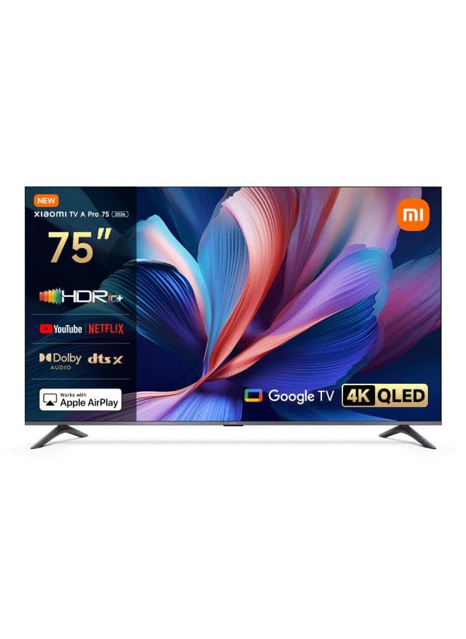 TV A Pro 75" 2026 | Google TV | 4K QLED Display | Dolby Audio, DTS-X, And DTS Virtual:X | Premium Metal Finish| 360° Bluetooth Remote Control L75MB-APME black