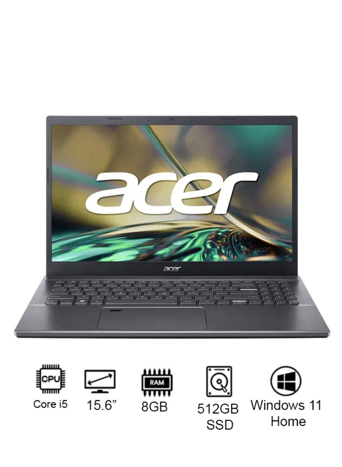 Aspire 5 A515 Laptop 12th Gen Intel Core i5-1235U 10 Cores Upto 4.40GHz/8GB DDR4 RAM/512GB SSD Storage/4GB Nvidia RTX2050 Graphics/15.6" FHD IPS Display/Win11 Home/WiFi-6/Backlit KB/ English/Arabic Steel Gray