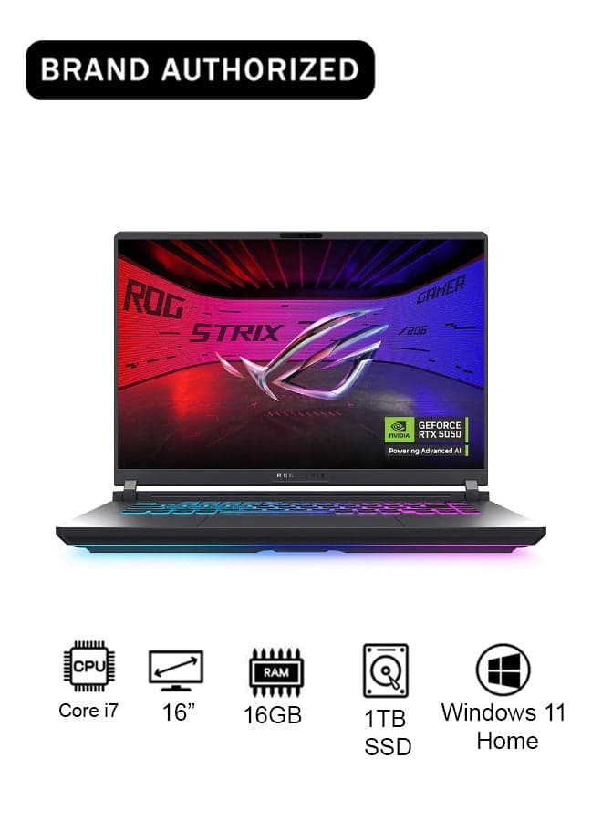 ROG Strix G16 Gaming (2025) Laptop With 14-Inch FHD Display, Core i7 14650HX Processor/16GB RAM/1TB SSD/8GB NVIDIA GeForce RTX 5050 Graphics Card/Windows 11 Home English Eclipse Gray English Eclipse Gray