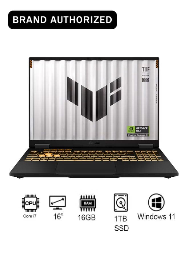 TUF F16 Gaming (2025) Laptop With 16 Inch WUXGA(1920x1200) Display,Intel Core i7-14650HX Processor/16GB RAM DDR5/1TB SSD/8GB NVIDIA GeForce RTX 5060 Graphics /Windows 11 Home/ Arabic Jaeger Gray