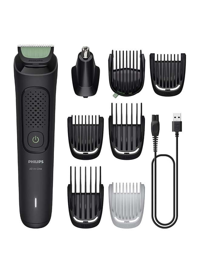 All-in-One Trimmer MG3940/15 | 8-in-1 Beard, hair & nose trimming | Adjustable 3–7 mm comb + hair & body combs | 70 min cordless | Washable attachments | USB-A charging | Pouch Black/MG3940/15