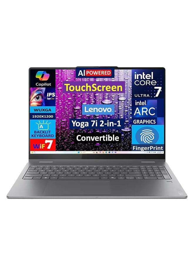 (Upgraded Version) Yoga 7i 2-in-1 Copilot+ Laptop With 16 Inch WUXGA(1920x1200) LCD Touchscreen Display, Intel Core Ultra 7 Processor/16GB RAM/1TB SSD/Intel Arc Graphics/Windows 11 Home/ English Luna Grey English Luna Grey