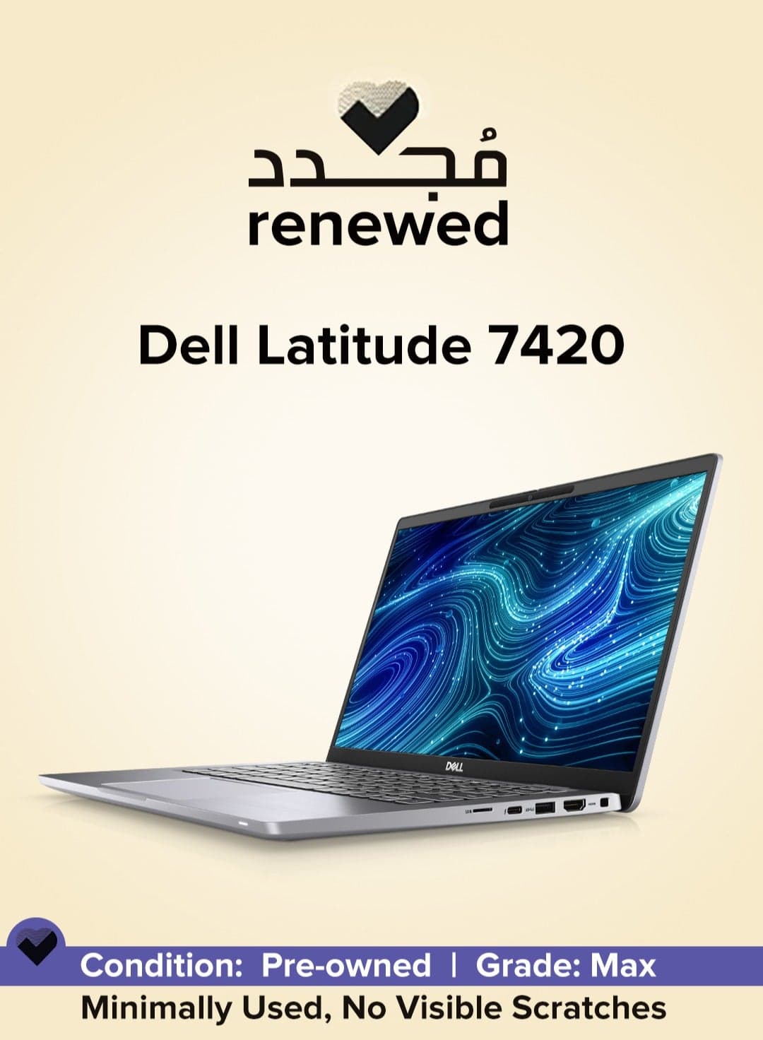 Renewed - LAPTOP DELL Latitude 7420 - Intel® Core™ i7-1185G7 Processor -16 GB RAM - 512 GB SSD - Intel Iris XE Graphics - Windows 11 Pro - English/Arabic Black