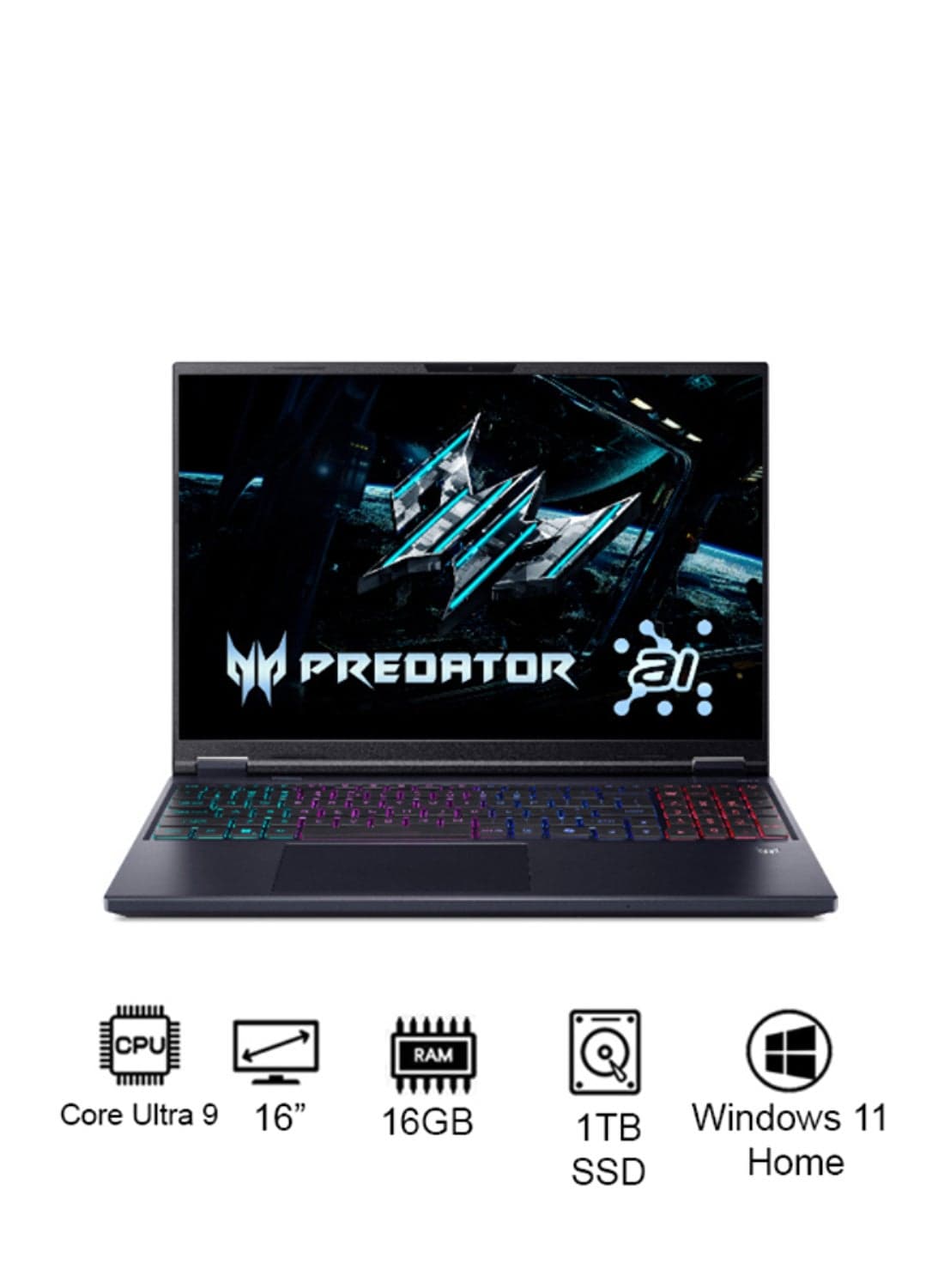 Predator Helios Neo 16 Gaming Laptop 14th Gen Intel Core Ultra 9-275HX 24 Cores Upto 5.4GHz/16GB DDR5 6400MHz RAM/1TB SED SSD Storage/8GB NVIDIA®GeForce®RTX 5060 Graphics/16" WQXGA IPS 180Hz Display/W11/Killer WiFi-6E/Thunderbolt 4/4-Zone RGB Backlit KB/ English Obsidian Black