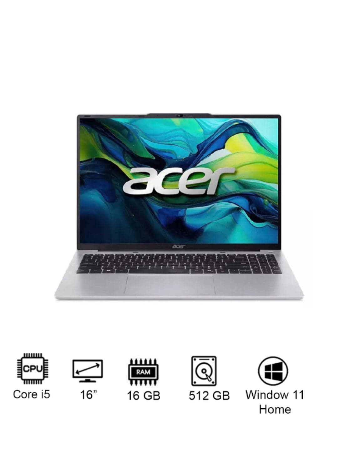 Aspire Lite AL16 Laptop 13th Gen Intel Core i5-1334U 10 Cores Upto 4.6GHz/16GB DDR5 RAM/512GB SSD Storage/Intel Iris XE Graphics/16" WUXGA IPS SlimBezel Display/Win 11 Home/WiFi-6/ / English/Arabic Light Silver