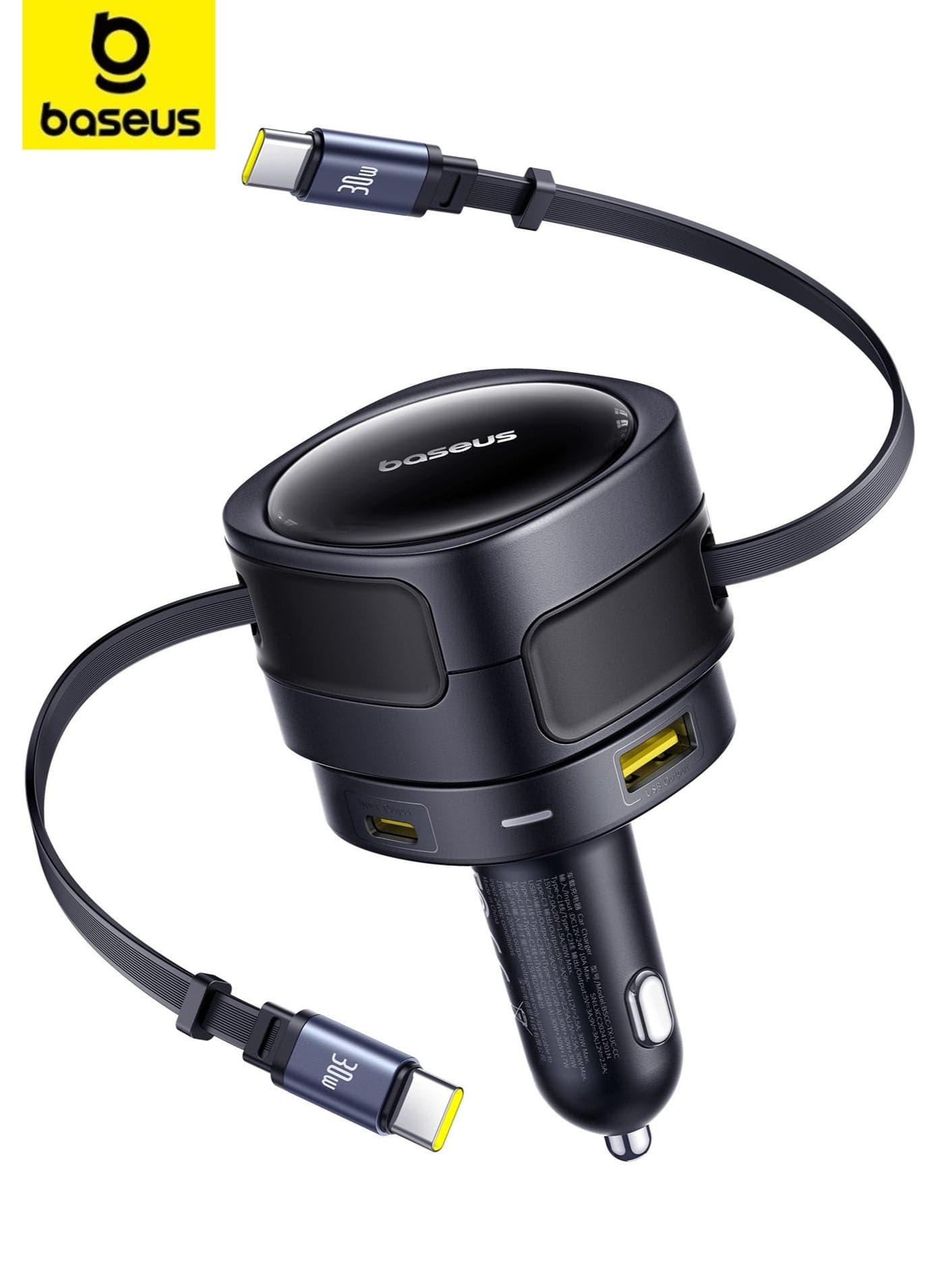 90W 4-in-1 Fast Charging Car Charger with Dual Retractable USB-C Cables, 180° Vertical Rotation, PD 3.0 & QC 3.0 Quick Charge Support, Dual USB-C & USB-A Ports for Simultaneous Charging, Compatible with iPhone 16/15/14 Pro Max, Samsung Galaxy S25/S24 Ultra, Google Pixel 9, iPad Pro, Tablets, Nintendo Switch, AirPods, Cameras, and More Gadgets 90W - Black