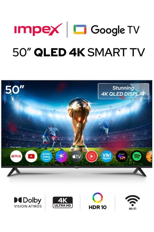 50 Inch Google QLED 4K Ultra HD TV – 120Hz Refresh Rates Television Music And Songs Entertainment, Dolby Audio, HDMI ARC, DVB T2/S2, 2GB RAM + 16GB ROM, Voice Remote, Bluetooth/WiFi, Wall Mount, 2xUSB, 4xHDMI – 2-Year Warranty evoQ 50S4QLC2R120 Black