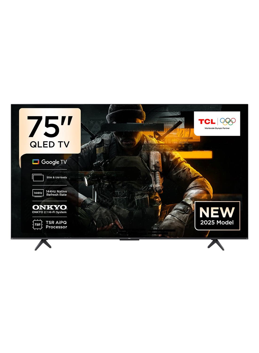 Television 75 Inch Smart TV 4K QLED Colorful Quantum Crystal HDR 10+ Gaming Google TV, 144Hz Native Refresh Rate, ONKYO 2.1 Hi-Fi, Dolby Atmos, MEMC, Game Master, (2025 Model) 75P8K Black