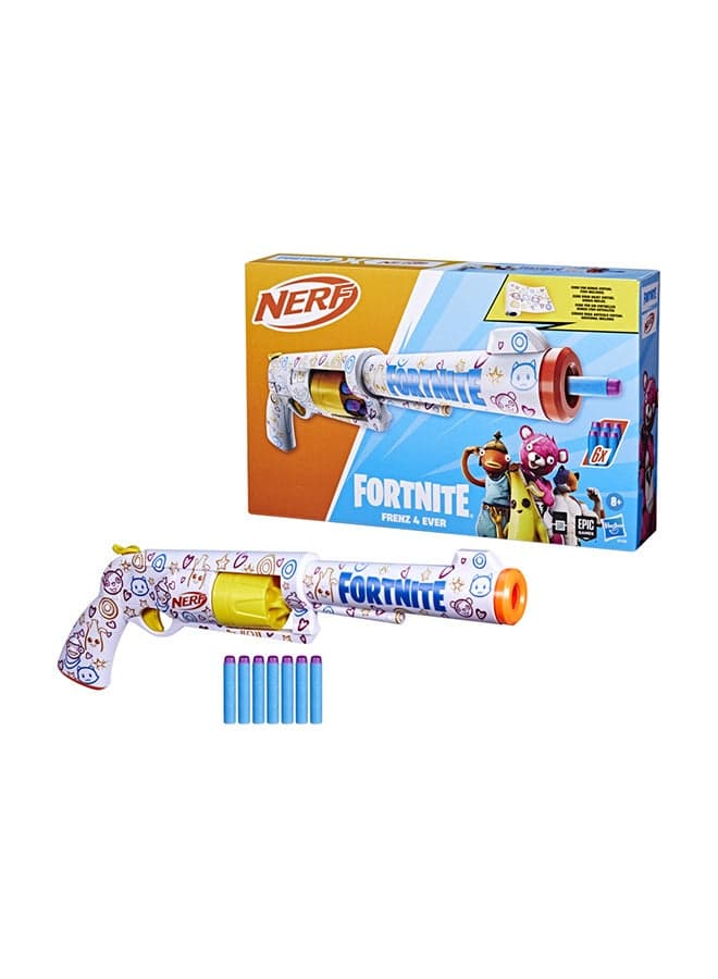 Nerf Fortnite Frenz 4 Ever Blaster includes 6 Nerf Elite Darts | 6-Dart Drum | Bonus Code To Unlock Frenz 4 Ever Wrap in the Game for 8+ Years | G1132