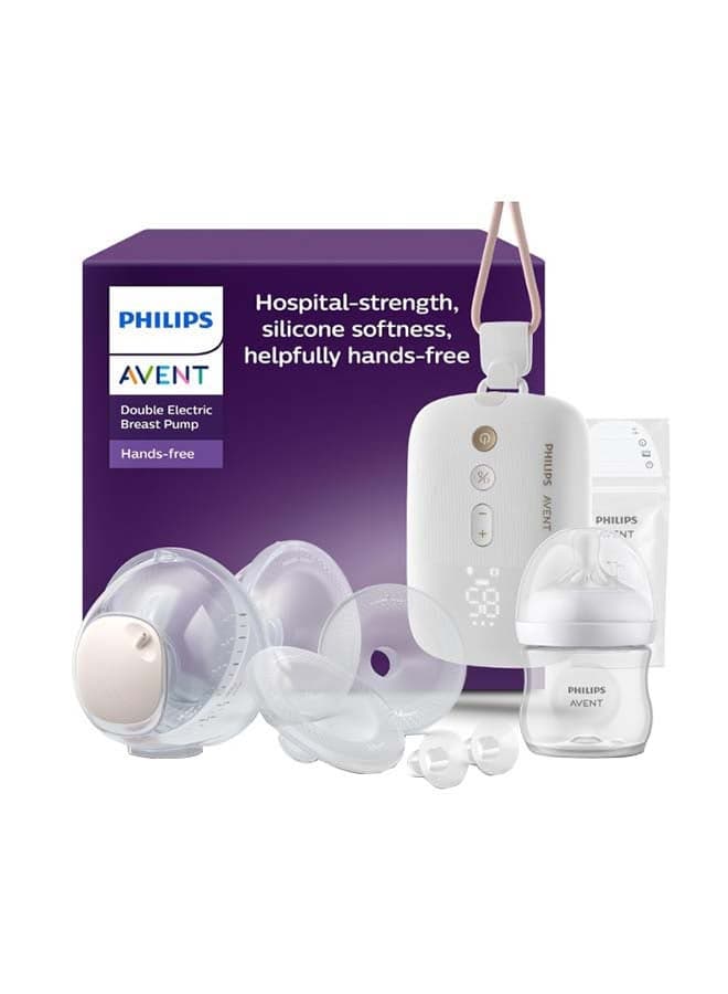 Philips Avent Hands-Free Double Electric Breast Pump, Hospital-Strength Quiet Motor, Mimics Baby's Drinking Rhythm, Pumps up to 85 Times per Minute, Light Collection Cup, 4 Breast Shields, Model SCF532/11