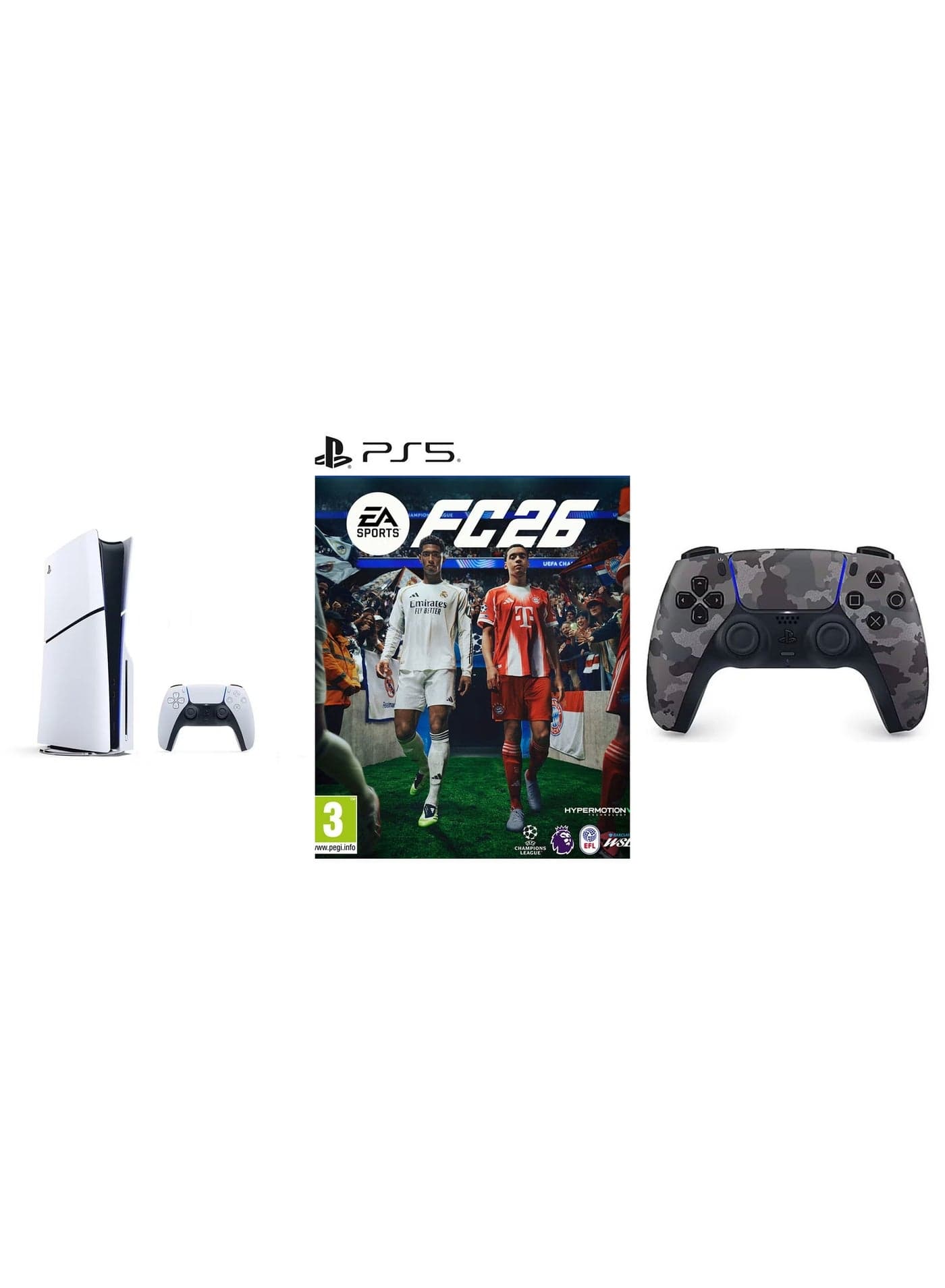 PlayStation 5 Disc Slim Console With Extra Grey Camouflage Controller And FC 26 - (International Version)