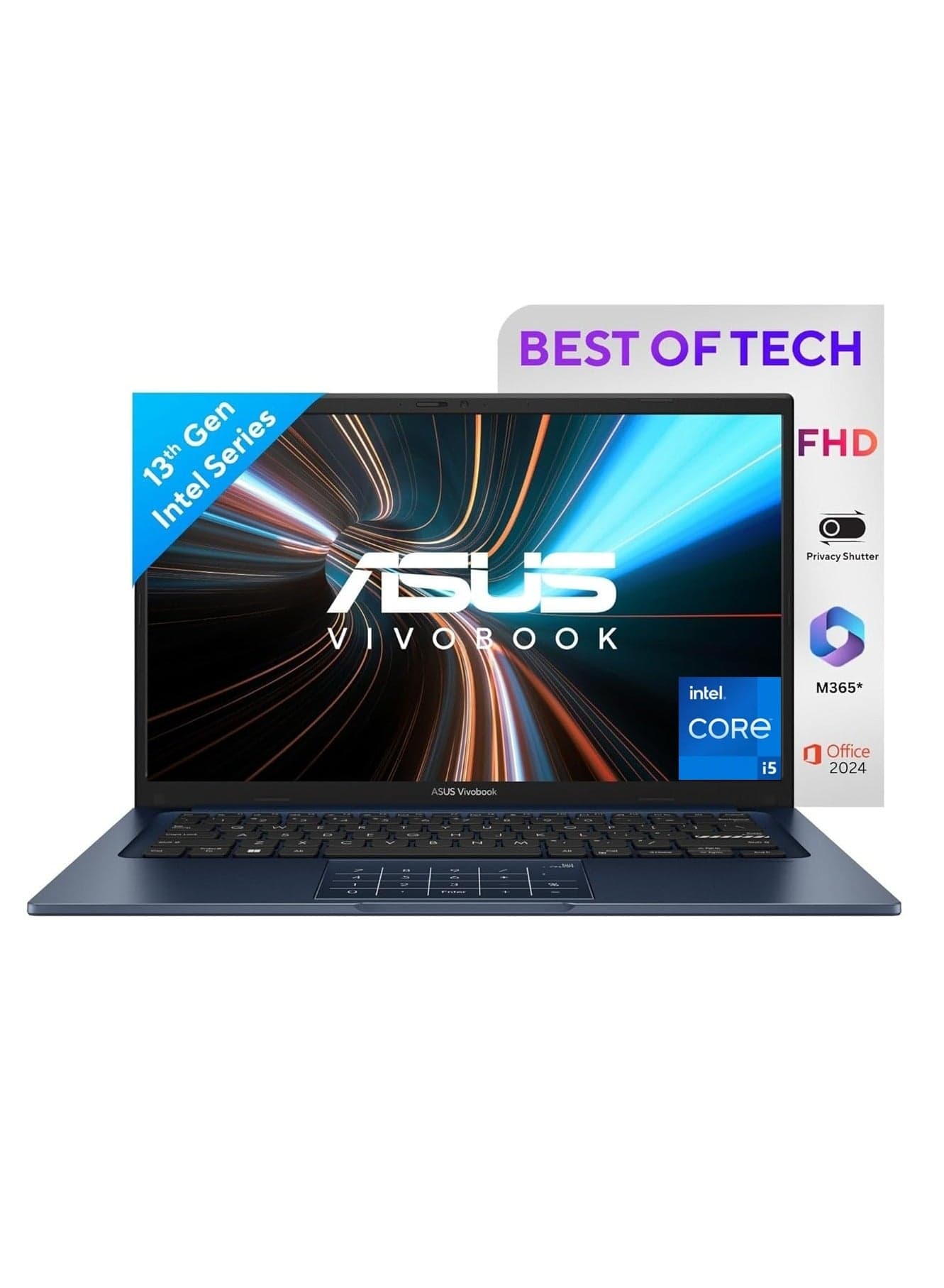 (Upgraded Version) Vivobook 14 Laptop 14-inch Full HD Display, Intel Core i5-1334U Processor/16GB DDR4 RAM/1TB SSD/Intel Iris Xe Graphics/Windows 11 Home/ M365 Basic (1Year) / Office 2024 / Quite Blue English/Arabic Quite Blue