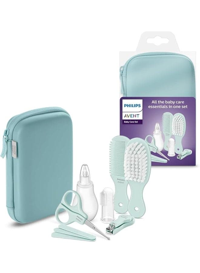 Baby Care Kit - Starter Kit with 9 Accessories: Nail Clippers, Scissors, 3 Nail Files, Comb, Hair Brush, Nasal Aspirator and Finger Toothbrush (Model SCH401/00)
