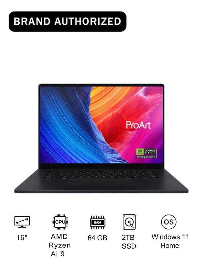 ProArt P16 Laptop With 16-Inch Display, AMD Ryzen AI 9 HX 370 Processor/64GB RAM/2TB SSD/AMD Radeon 890M Graphics/Windows 11 Home English Nano Black