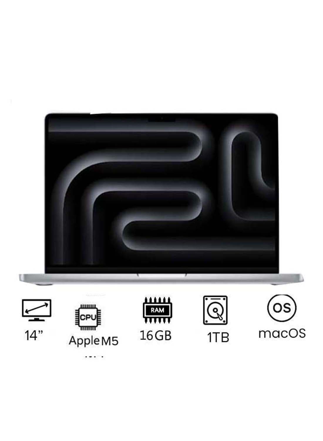 MacBook Pro MDE54 | 14 Inch Display | Apple M5 Chip | 10-Core CPU And 10-Core GPU | 16GB RAM | 1TB SSD | macOS | English Keyboard | International Version | English Silver