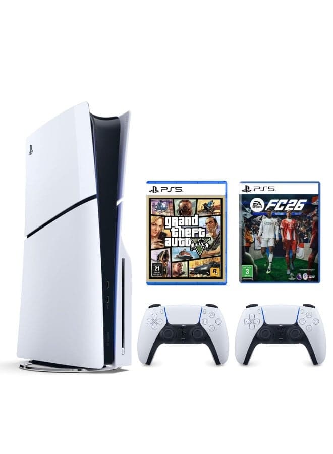 PlayStation 5 Slim Disc Console (KSA Version) With Extra Controller Grand Theft Auto V And EA FC 26
