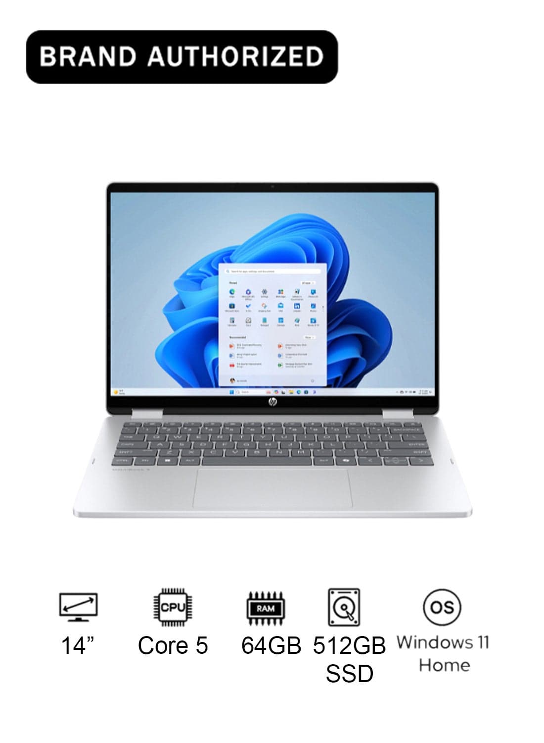 OmniBook 5 Flip 2-in-1 14-fp0035ne Laptop With 14-Inch Touchscreen Display, Core 5 Processor/16GB RAM/512GB SSD/Intel Iris XE Graphics/Windows 11 Home Glacier Silver