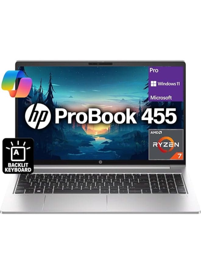 (Upgraded Version) ProBook 455 G10 (2024) Laptop With 15.6" FHD Display, AMD Ryzen 7 7730U Processor/16GB RAM/512GB SSD/AMD Graphics/Windows 11 Pro Pike English Pike Silver