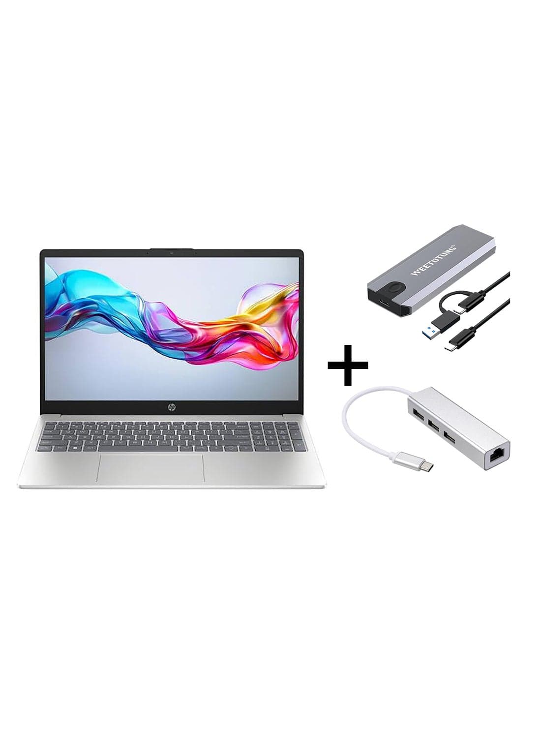 15-fd0558nia Laptop With 15.6-Inch FHD Display, Core i7-1355U Processor/16GB RAM/512GB SSD/Intel Iris Xe Graphics/Windows 11 Pro(Upgraded Version)With 128GB external drive +Type-C to USB Hub English Natural Silver