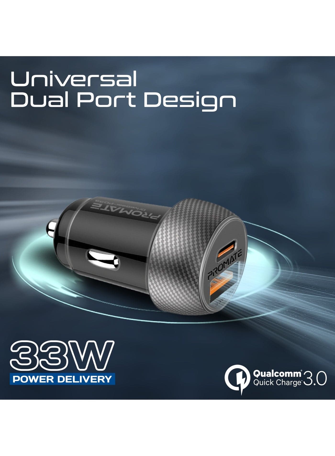 DriveGear-PD33Ci 33W USB-C Power Delivery Car Charger with 18W QC 3.0, Dual Port Fast Charging Adapter, Mini Design, Overheat & Surge Protection, USB-C & USB-A for iPhone, Samsung And More - Black