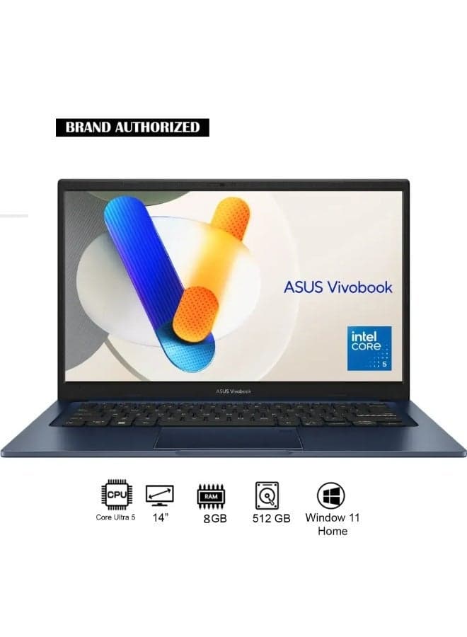 Vivobook 14 X1404VAP-V14 Laptop – 14” FHD LED Display, Intel Core 5 120U Processor, 8GB RAM, 512GB SSD, Windows 11, Slim & Lightweight Design– Portable Student & Office Laptop International English Quite Blue