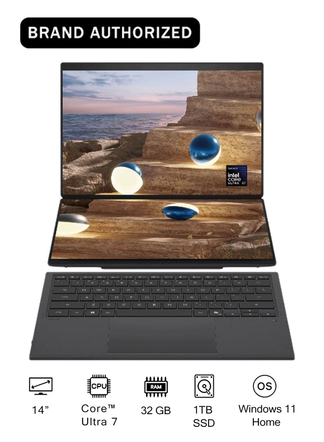 Zenbook DUO Laptop With 14-Inch 3K OLED 120 Hz Display, Core™ Ultra 7 355 Processor/32GB RAM/1TB SSD/Intel® Arc™ Graphics/Windows 11 Home/ English/Arabic Gray