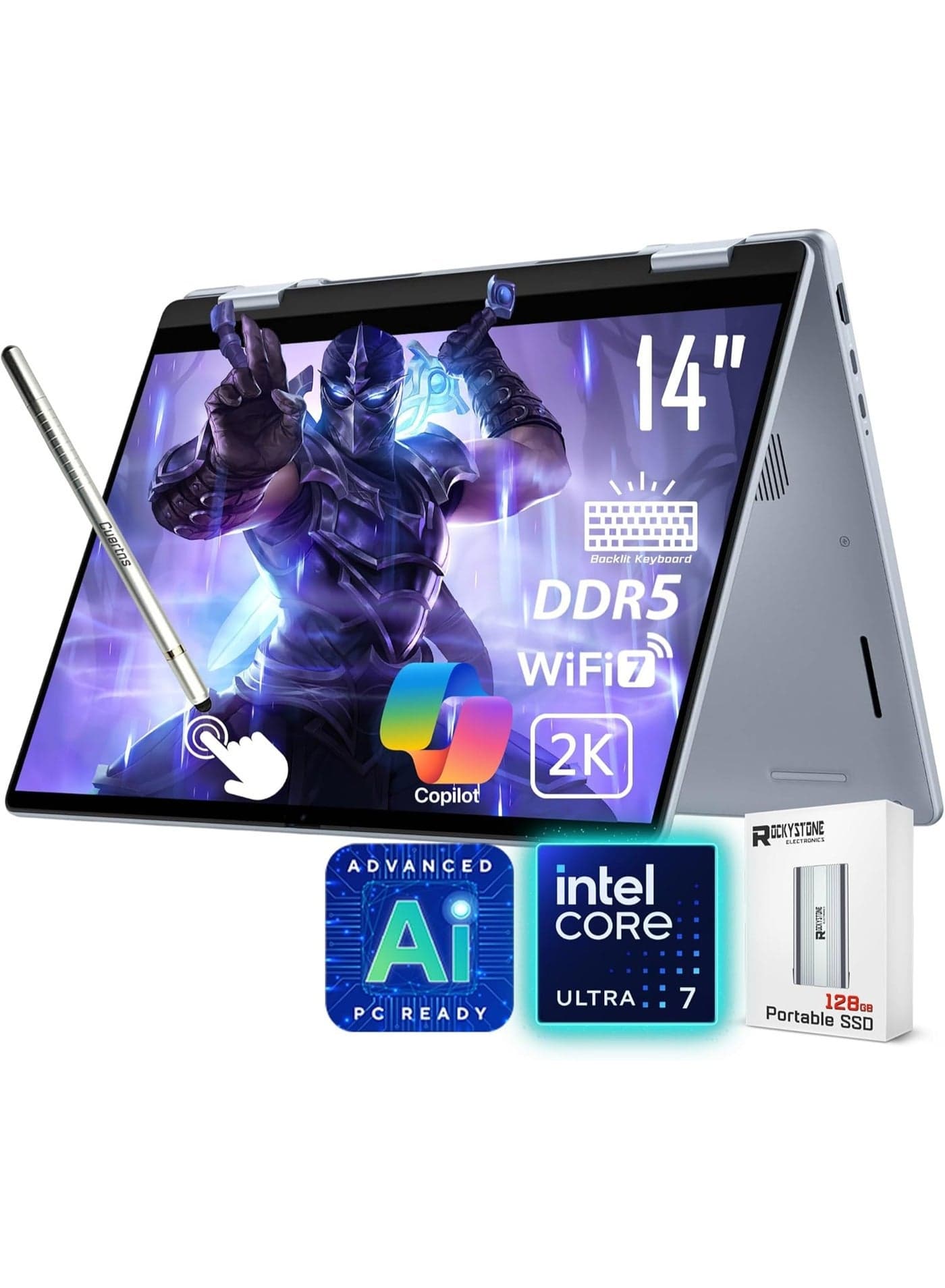 14 Plus 2-in-1 AI Ready Laptop, 14" 2K Touchscreen, Core Ultra 7 256V(>i9-12900K), Copilot+ PC, Backlit Keyboard, WiFi 7, Thunderbolt 4, Windows 11 Home,Ice Blue(16GB DDR5 RAM | 1TB SSD) English Ice Blue