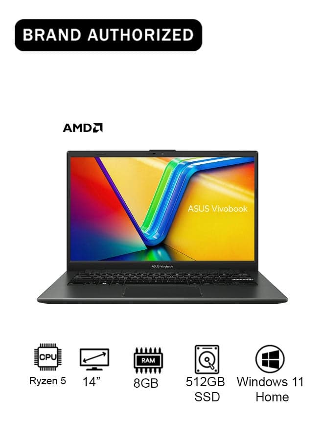 (Upgraded Version) Vivobook GO 14 E140FA-NK185W, Slim Laptop, R5 7520U 8GB 512GB PCIE G3 SSD, AMD Radeon, WIN11 HOME, 14-inch, HD Webcam, Fingerprint, Backlit English Mixed Black