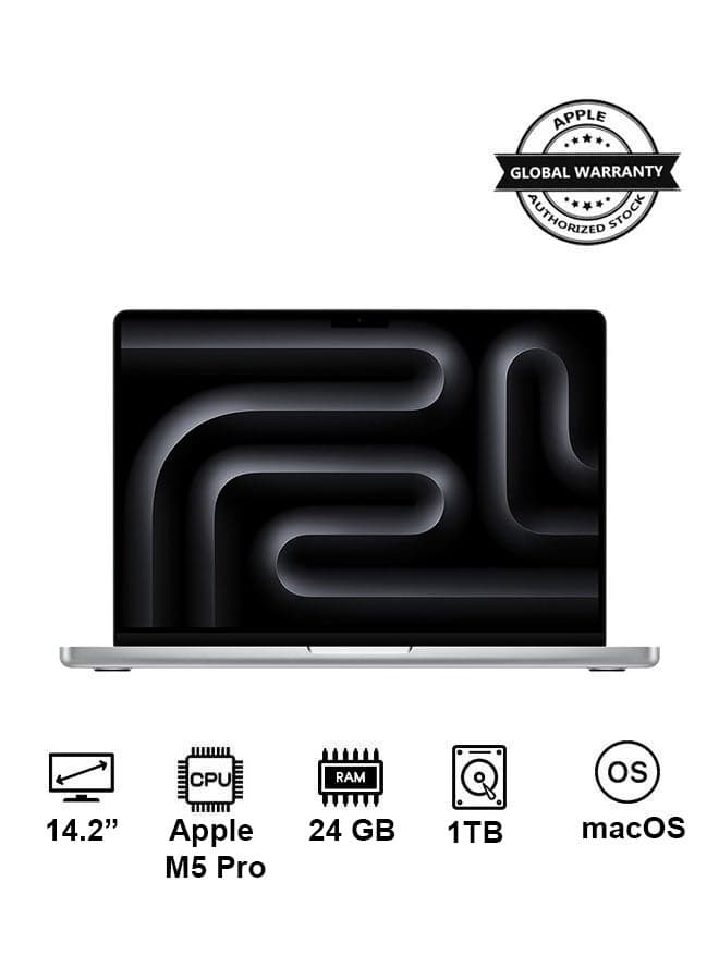 New 2026 MacBook Pro MGDN4 | 14.2 Inch Display | Apple M5 Pro Chip 15-Core CPU 16-Core GPU | 24GB RAM | 1TB SSD | macOS | English Keyboard | Silver