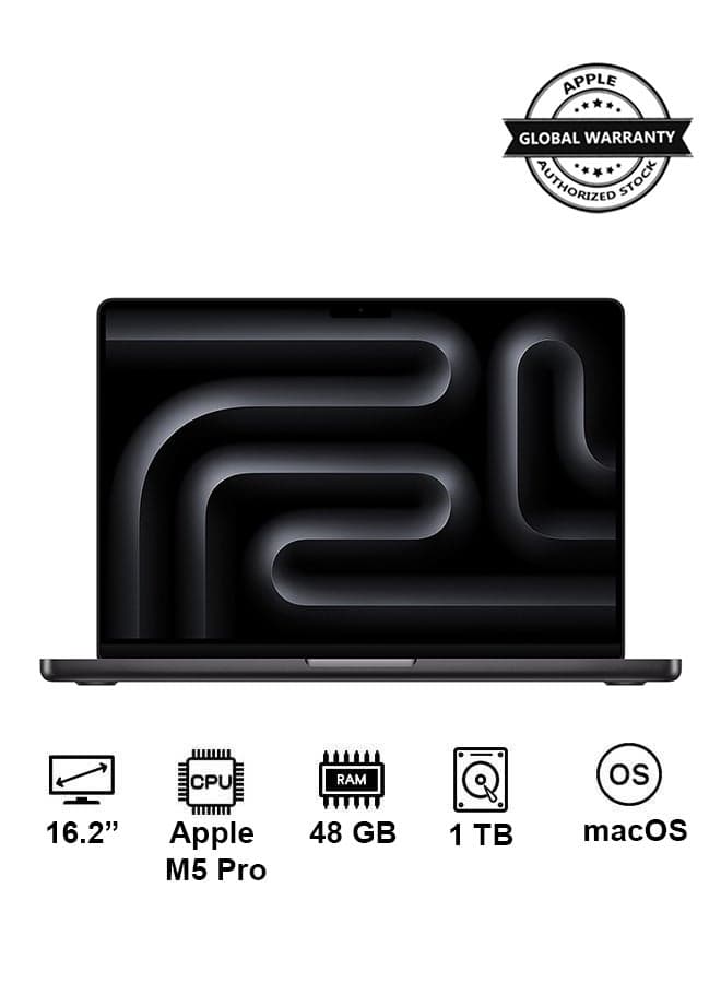 New 2026 MacBook Pro MGEC4 | 16.2 Inch Display | Apple M5 Pro Chip 18-Core CPU 20-Core GPU | 48GB RAM | 1TB SSD | macOS | English And Arabic Keyboard | English/Arabic Space Black