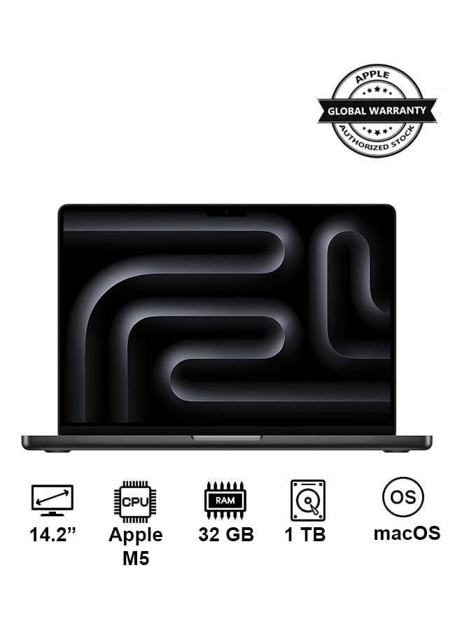 New 2026 MacBook Pro MJ3D4 | 14.2 Inch Display | Apple M5 Chip10-Core CPU 10-Core GPU | 32GB RAM | 1TB SSD | macOS | English And Arabic Keyboard | English/Arabic Space Black