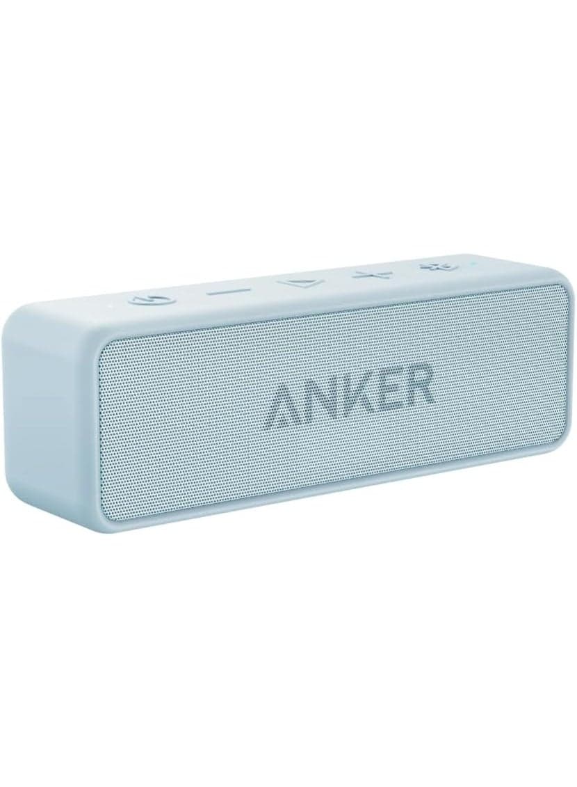 Anker Soundcore 2 Portable Bluetooth Speaker with 12W Stereo Sound, BassUp, IPX7 Waterproof, 24-Hour Playtime, Wireless Stereo Pairing, Speaker for Home, Outdoors, Travel White+Blue