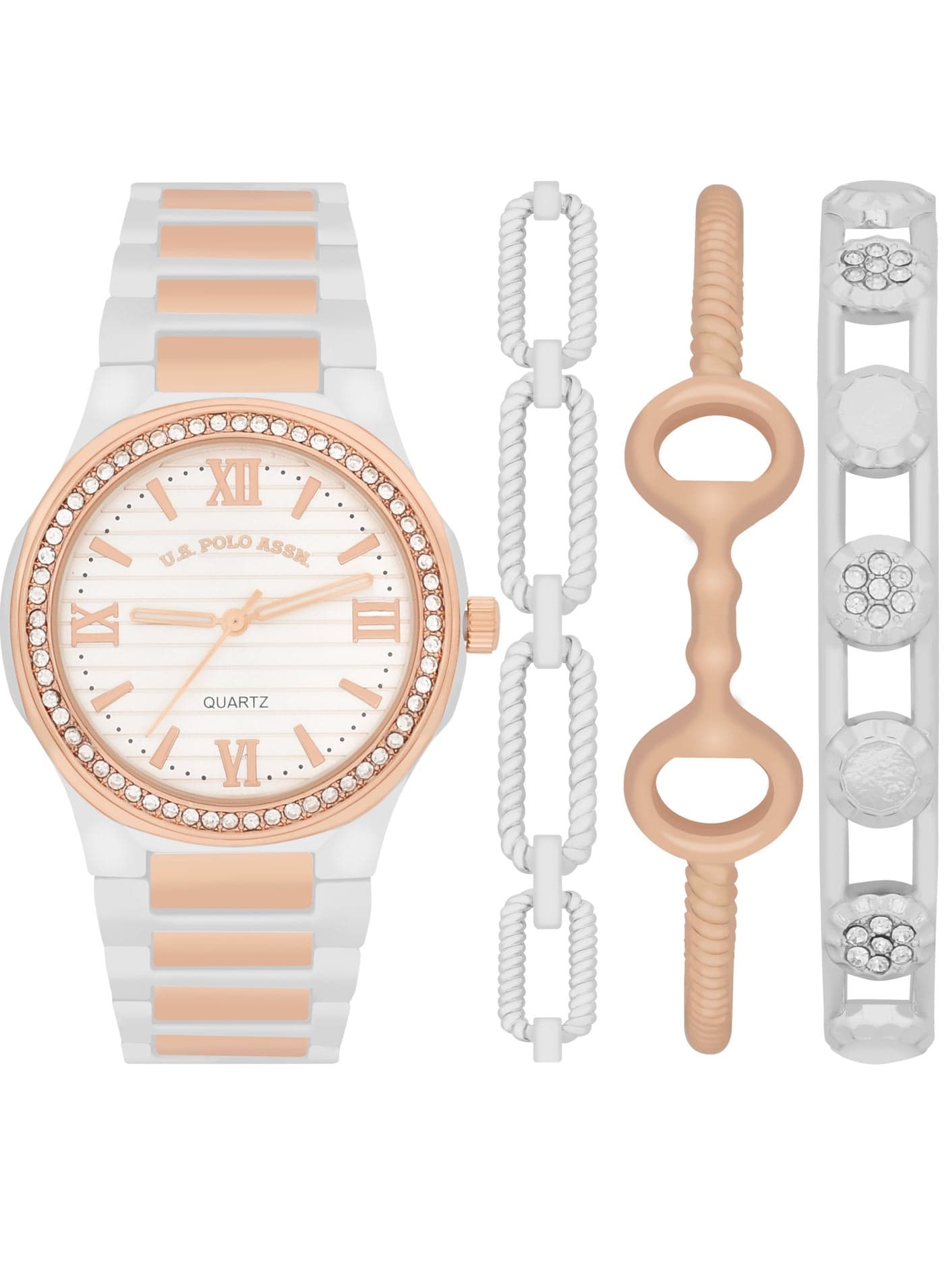 Women's Quartz Analog dual tone plated watch and bracelet set
