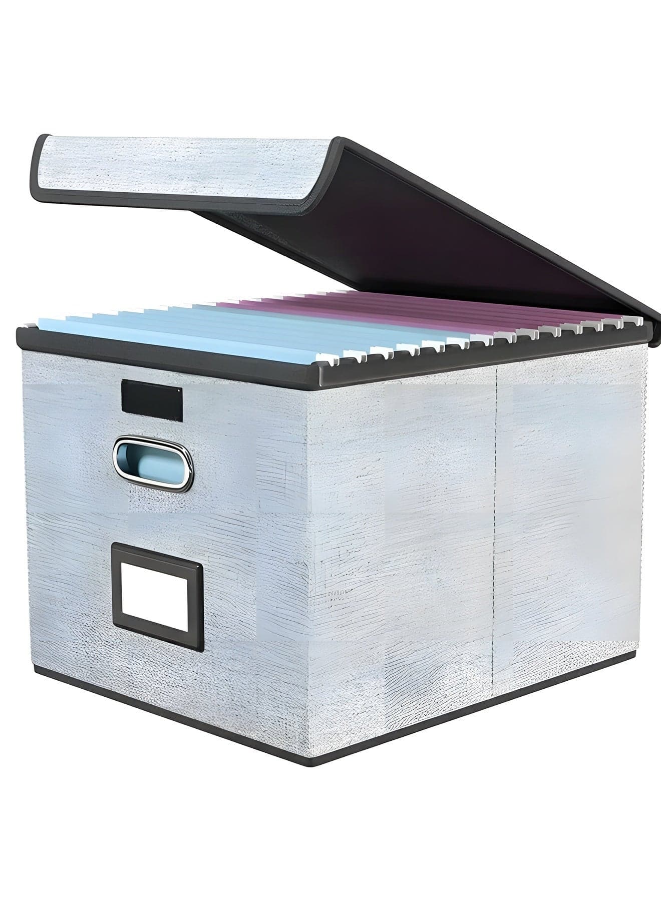 File Organizer Box with Lid,Collapsible Linen Filing Box for Letter/Legal Folder/File,Large Capacity File Folder Storage Box,Portable Hanging File Box for Office/Decor/Home(Gray)