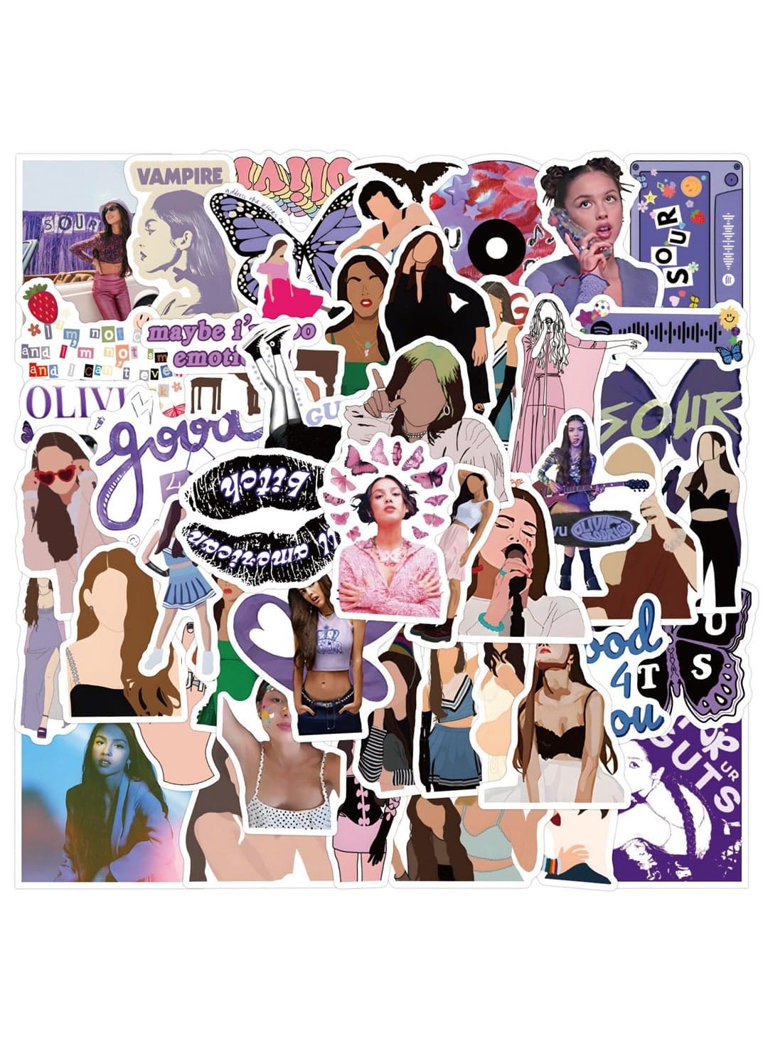 50-Piece Olivia Rodrigo Cute Vinyl Waterproof Sticker