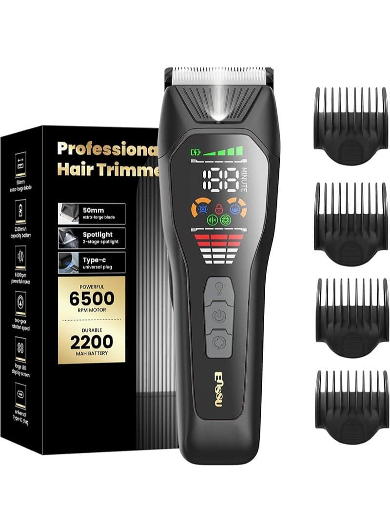 Professional Beard & Hair Clipper for Men - 50mm Titanium Blade with LED Display, 200Min Cordless Runtime, 4 Guide Combs for Barber Precision at Home (Black)