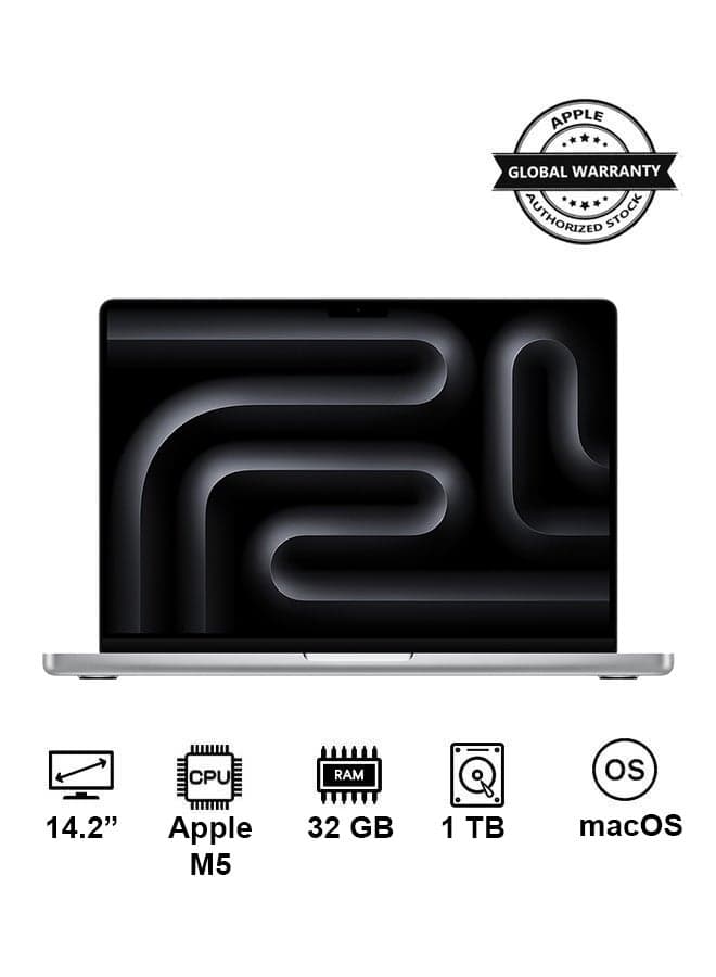 New 2026 MacBook Pro MJ3E4 | 14.2 Inch Display | Apple M5 Chip10-Core CPU 10-Core GPU | 32GB RAM | 1TB SSD | macOS | English Keyboard | Silver