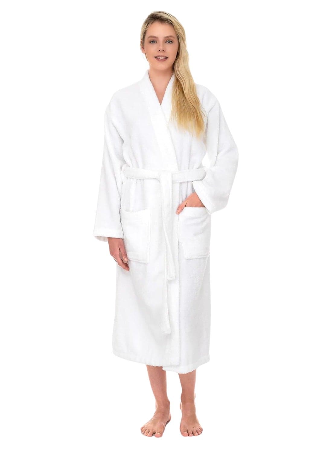 Bathrobe (Unisex) - 100% Cotton Shawl, Highly Absorbent, Super Soft Bathrobes For Women & Men- Adult , White