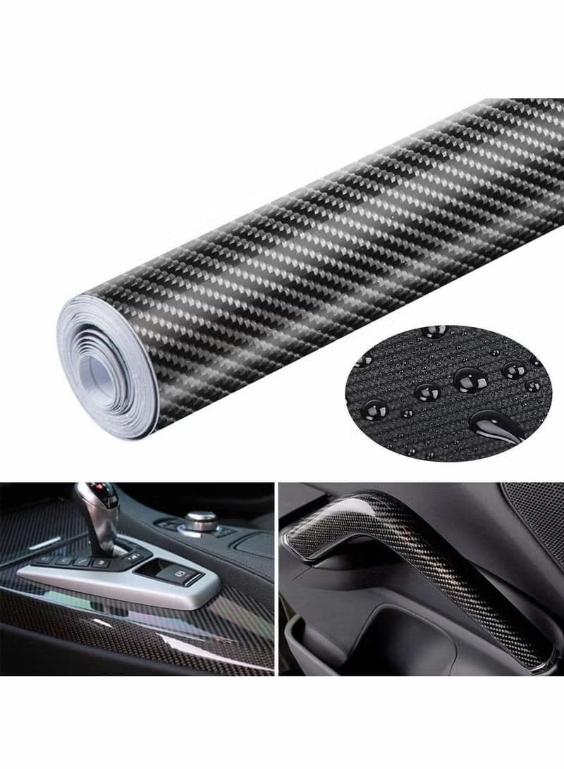 Car Sticker Textured 6D Carbon Fibre Vinyl Self-Adhesive Waterproof Bubble-Free, Suitable Decoration for Diy Appearance & Interior of Motorcycles Computers Cars, Black, 300 x 5cm