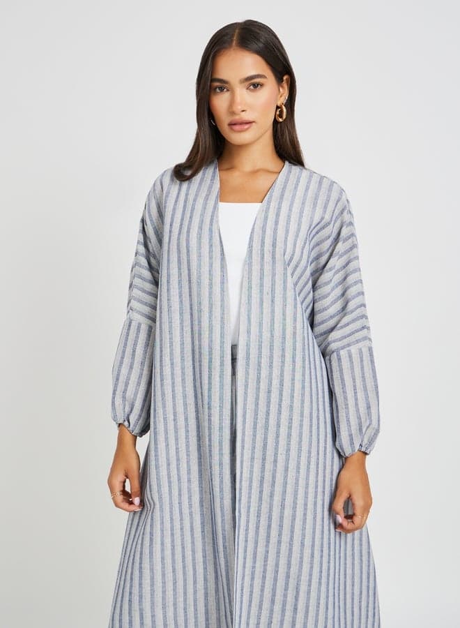 Styli Striped Linen Look Regular Fit Maxi Length Kimono