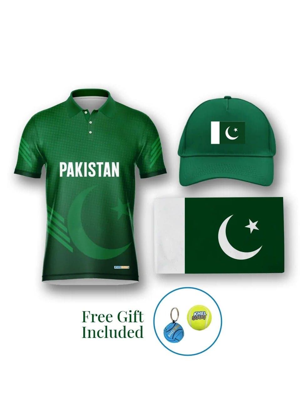 Pakistan Cricket Fan Jersey - with cap and Flag (Free Gift Included)