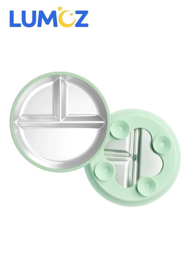 Premium 304 Stainless Steel Toddler Divided Suction Plate – 3-Division Self-Feeding Plate for Kids, Non-Slip, Dishwasher Safe