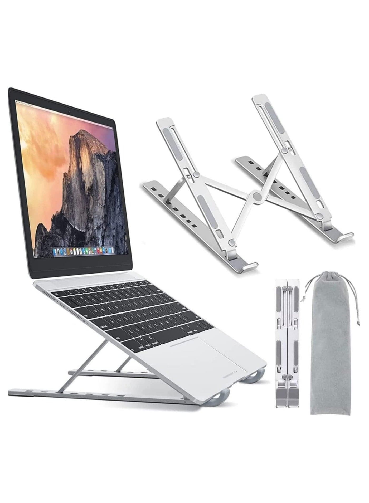 Laptop Stand for Desk, Adjustable Laptop Riser ABS+Silicone Foldable Portable Laptop Holder, Ventilated Cooling Notebook Stand for MacBook Pro Air, Lenovo, Dell, HP, Laptops,Tablet Silver