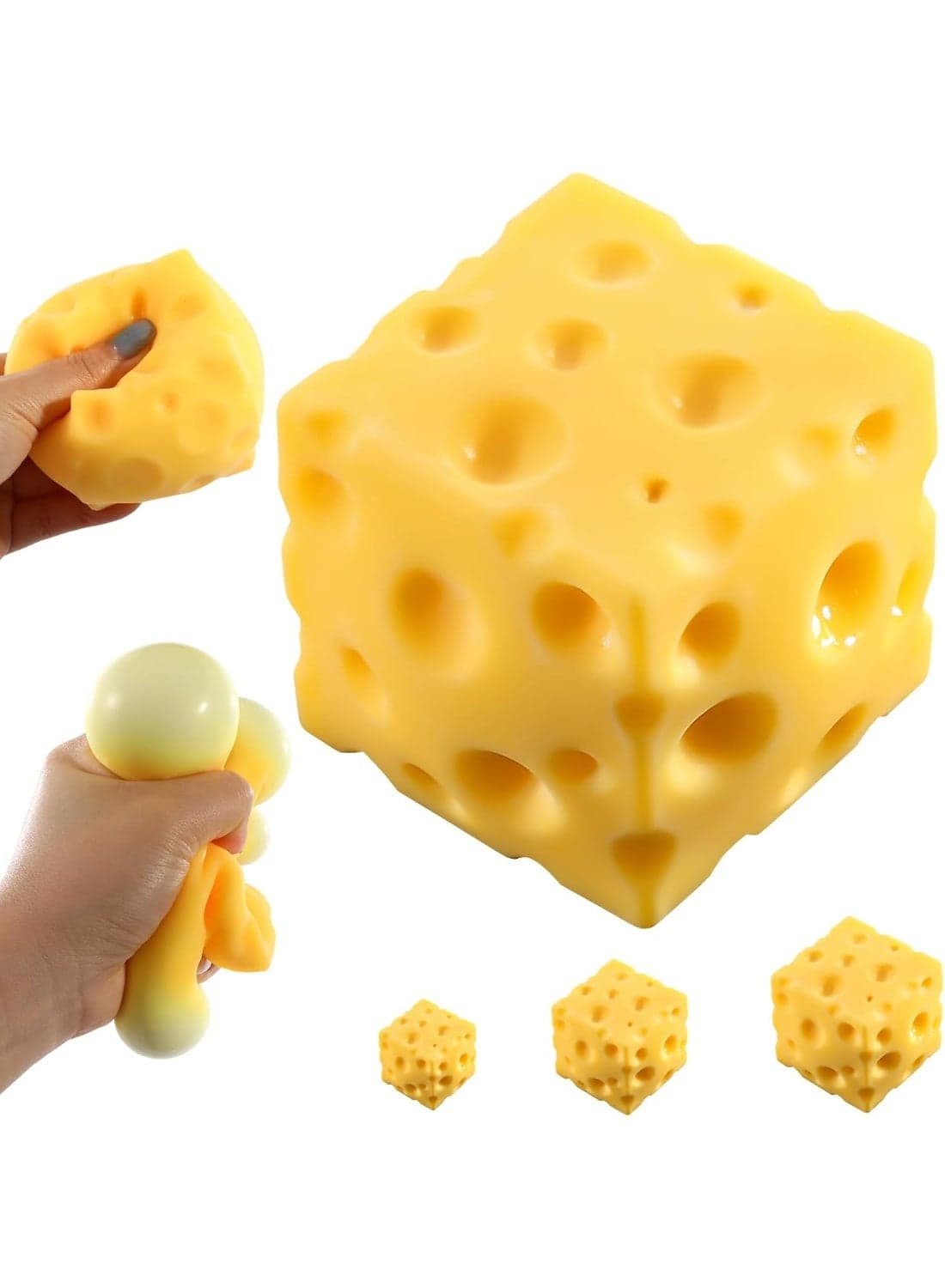 Cheese Block Squishy Squeeze Toy 5cm – Premium Swiss Cheese Fidget Stress Ball for Kids & Adults | Soft Sensory Decompression Toy for Anxiety Relief & Study Focus | Funny Novelty Stocking Stuffer Gift & Office Desk Accessory