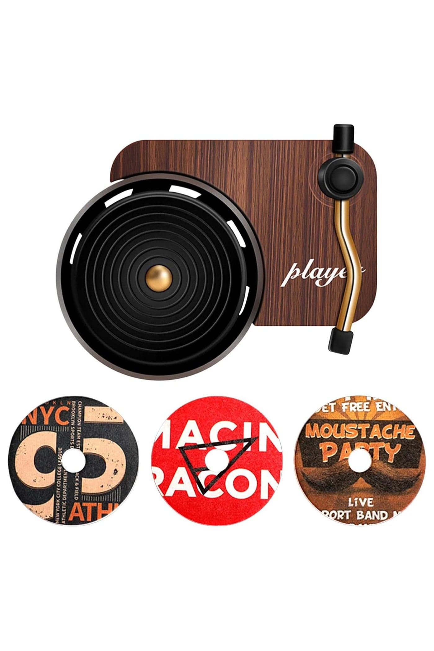 Car Air Freshener Fragrance Diffuser, Retro Car Air Diffuser with Clip Record Player Shape, Vanilla Scented with 3 Popular Custom Air Freshening Decorative CD's, Perfect Gift For Music Lovers, Mocha