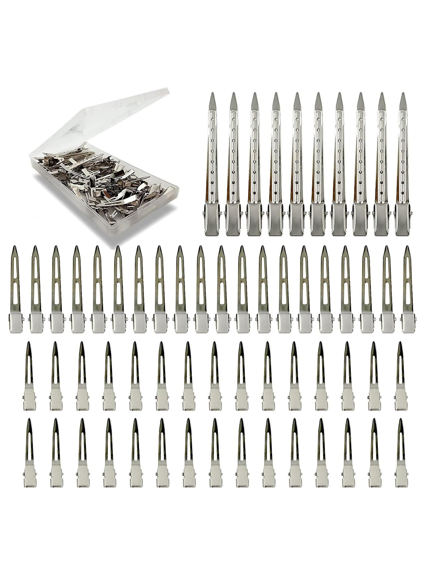 Loucky 60 PCS Duckbill Clips Set - High-quality metal hair clips, Heavy Duty Rustproof Alligator Sectioning Clips (3 Sizes) with Storage Box | No-Slip Grip for Thick Hair, Salon & Home Styling
