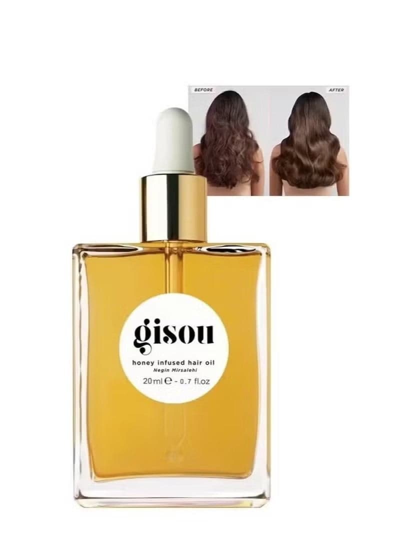 Gisou Honey Infused Hair Oil, Award-Winning Hydration, Frizz Control & Shine Treatment, Mirsalehi Honey & Botanical Oils, Heat Protection up to 450°F, All Hair Types (20ml)
