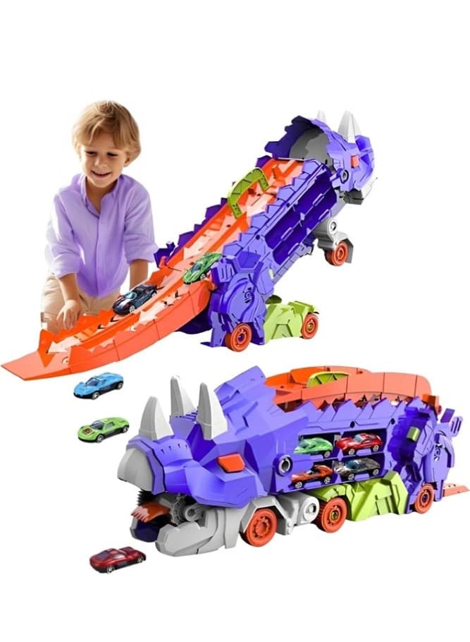 Dinosaur Truck Toy Set – Transforming Race Track with 8 Cars for Kids